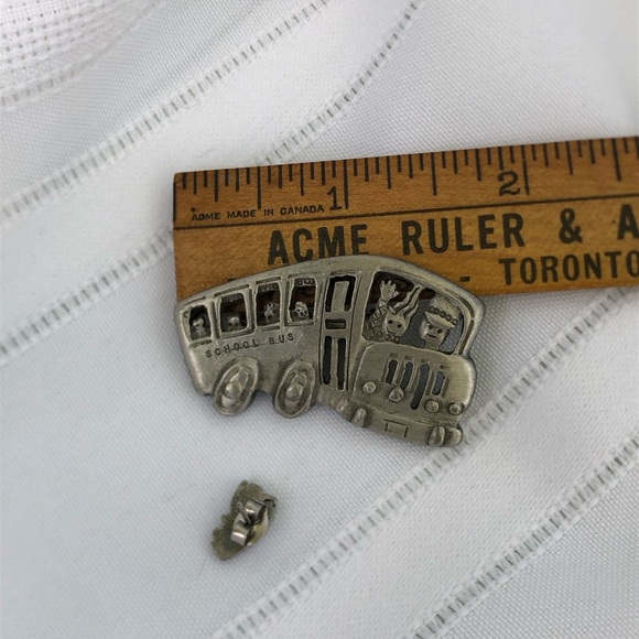 Vtg Silver School Bus Brooch and Earrings Set - Picture 8 of 8